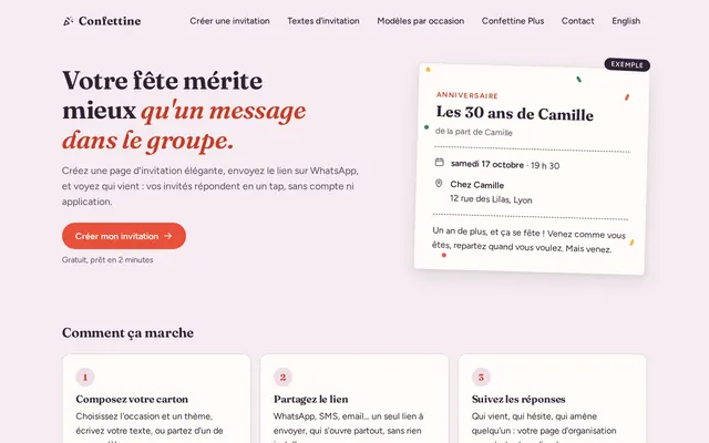 Page d'accueil de Confettine