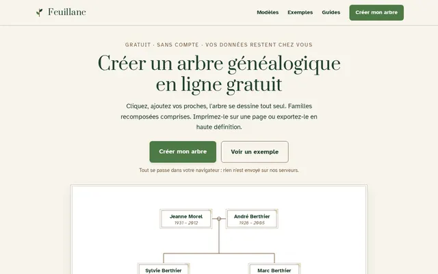Page d'accueil de Feuillane