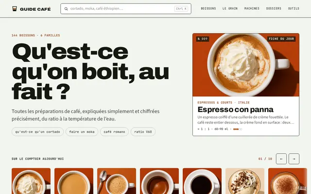 Page d'accueil de Guide Café